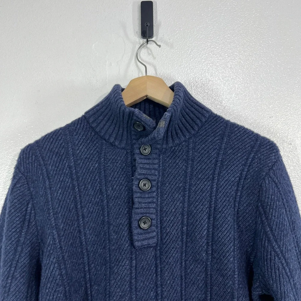 Banana Republic Italian Yarn Merino Wool Sweater 1/4 Button Men XL Blue Rib Knit